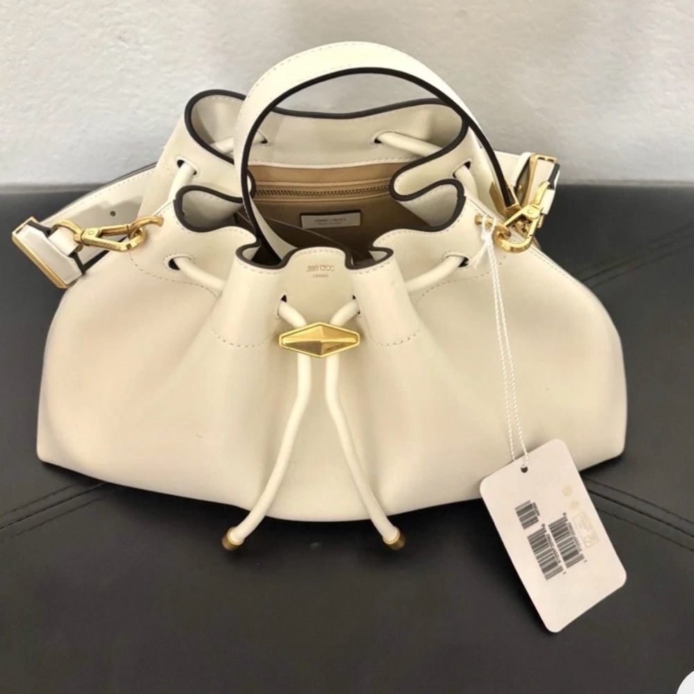 New Authentic Jimmy Choo Leather purse, Latte Color with Gold Accents